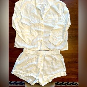 J. Crew Linen Cotton Pajama Button Down Shirt - White